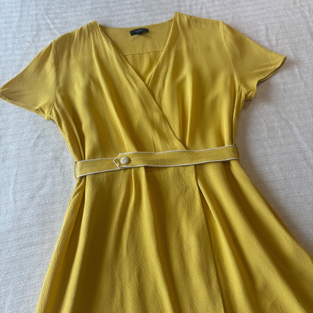 Rag & Bone Yellow Textured Viscose Wrap Mini Dress Belted Short Sleeve Large